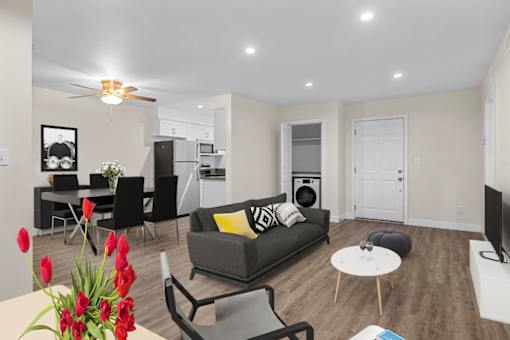 Living Area With Kitchen at Lombardi Apartments, Woodland Hills, CA, 91367