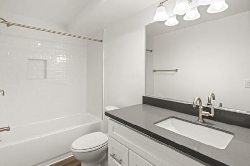 Bathroom at Woodland Trio Apartments, North Hollywood, California