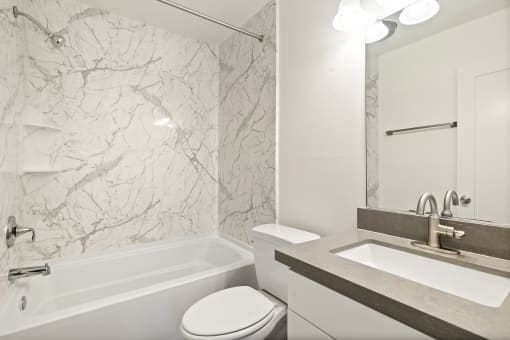 Bathroom With Bathtub at Parkway Terrace Apartments, Culver City, California