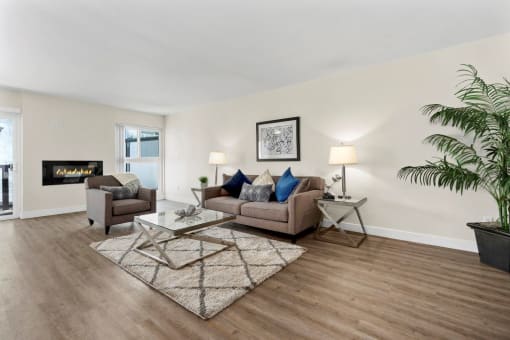 Spacious living room at Parkway Terrace Apartments, Culver City, California