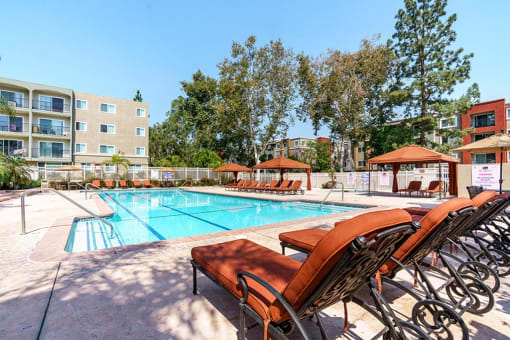 Resort Style Pool with Luxurious Poolside Cabanas at The Reserve at Warner Center, Woodland Hills, CA, 91367