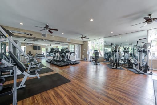 Fitness Center with treadmills, ellipticals, free weights, and more at The Reserve at Warner Center, California, 91367