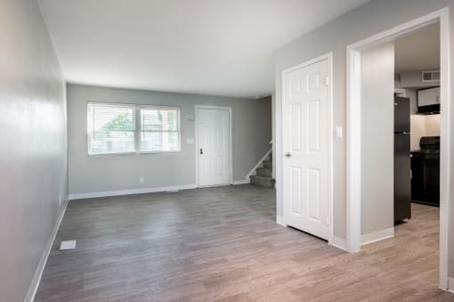 Interior with hard wood flooring