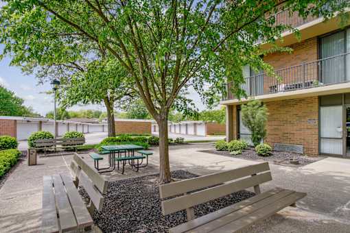 A tree with a green leaf is in the center of the image at Independence Place Apartments, Parma Heights, OH 44130