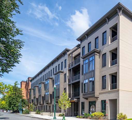 Modern apartment building exterior at Sol Apartments, Troy, New York