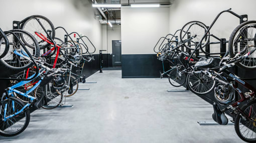 Securely store your bike in our innovative Indoor Bicycle Storage with Tuning Station.