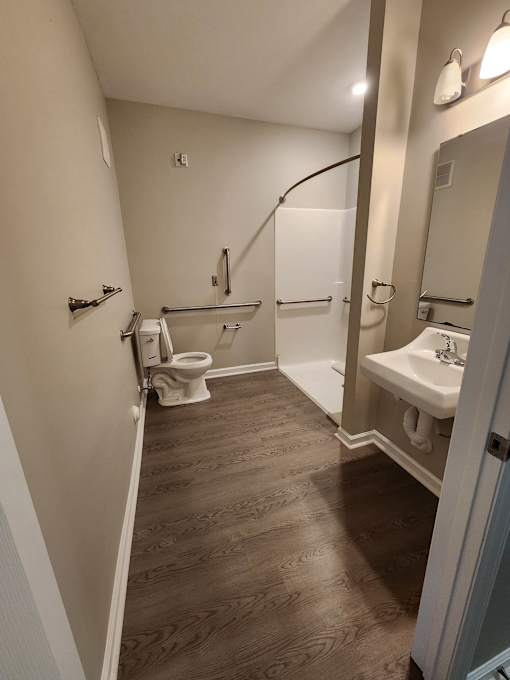 Bathroom with shower  at The Assembly Apartments, SC 29611
