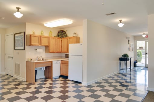 Kitchen with a Checkered Floor at Ridgecrest Apartments, Virginia, 24201