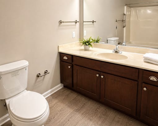 A white toilet sits next to a sink in a bathroom.