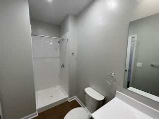 a bathroom with a sink toilet and a shower at Braddock Terrace, Aldie, VA