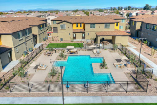 Aerial View Of The Pool Area at San Vicente Townhomes in Phoenix AZ