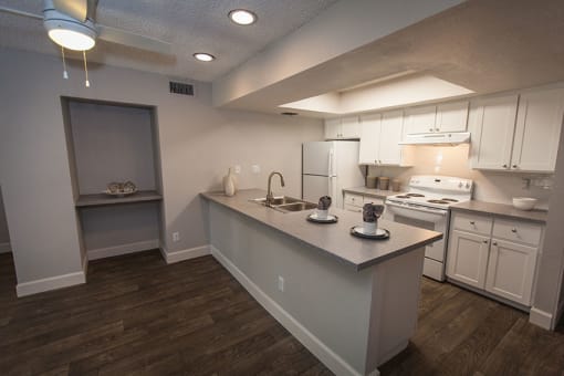 Kitchen and built in work station at La Costa at Dobson Ranch