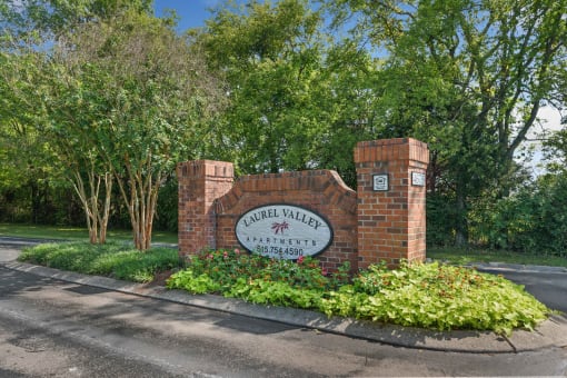 Monument sign at Laurel Valley Apartments in Mount Juliet Tennessee March 2021
