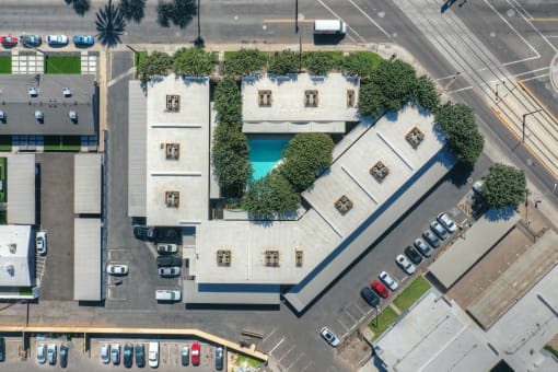 Pool aerial view at The Regency Apartments in Tempe AZ Nov 2020