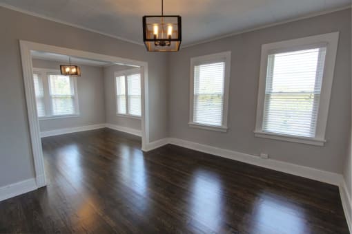 Room space with wooden floor at The Packard, West Hartford, Connecticut