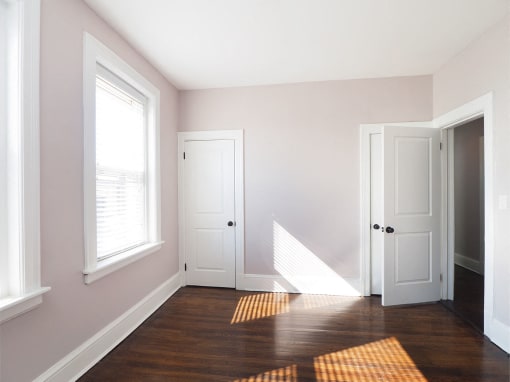 Bedroom with window at The Packard, West Hartford, CT