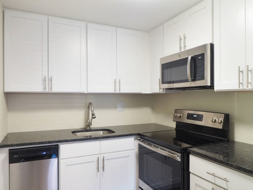 Kitchen with appliances at The Packard, West Hartford, 06119