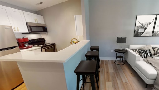 Brixin Franklin Apartments & Townhomes Renovated Kitchen Living Room