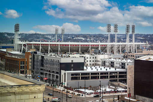 A large stadium with a lot of empty seats.