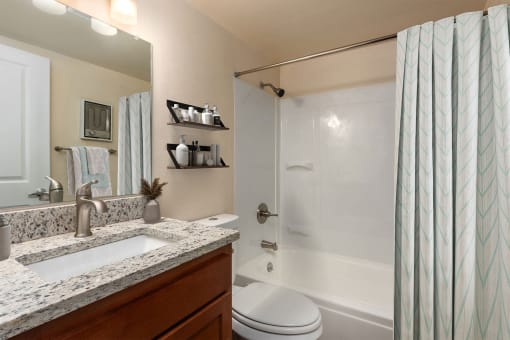 a bathroom with a shower and a sink and a toilet