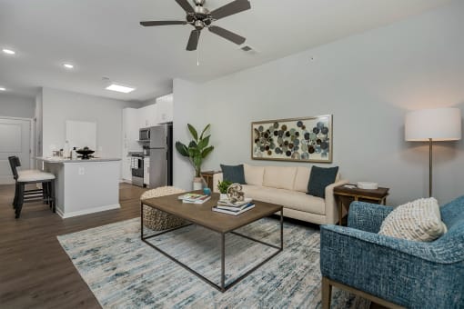 a living room with a couch and a coffee table