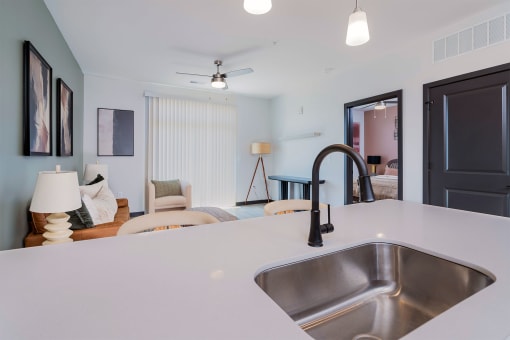 kitchen sink and living room