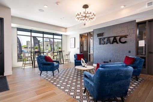 the isaac apartments roseville minnesota leasing office lounge area
