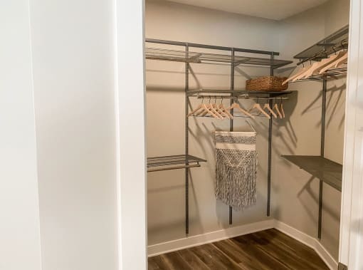 waterford bluffs apartments studio  walk in closet with a metal closet organizer