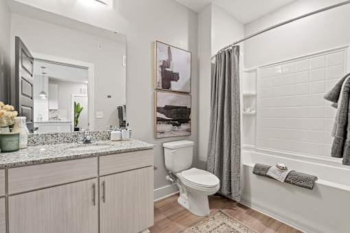 A bathroom with a toilet, sink, and a mirror.