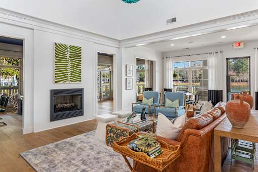 A living room with a fireplace and a couch.