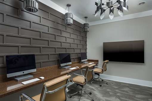 Community co-working space with tech-ready stations.