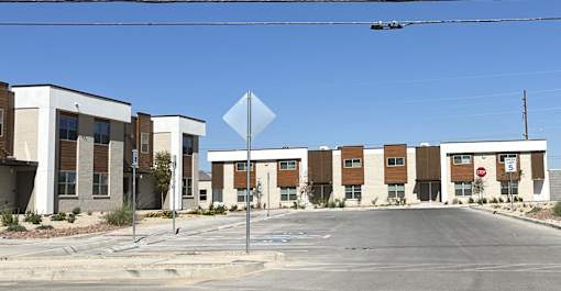 A street view of a residential area with a stop sign.