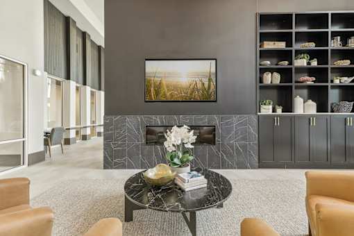 leasing center and clubhouse with fireplace at Tapestry Headwaters in Kissimmee, FL