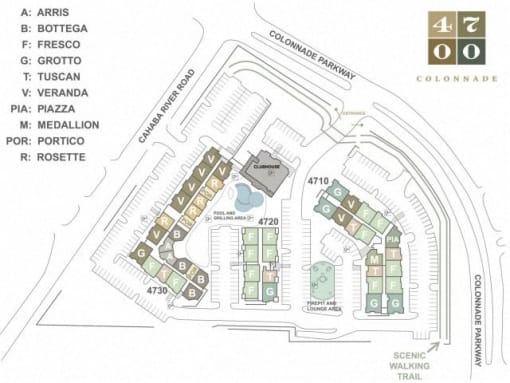 Aerial Map of 4700 Colonnade rentals' apartment map in Birmingham, AL
