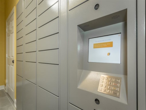a filing cabinet with a calculator on the door