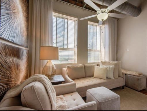 Living Room Interior at The Tower Apartments, Tuscaloosa