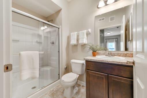 Modern Bathrooms with Showers at Austin Place Apartments