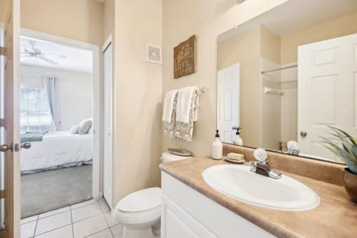 a bathroom with a sink and a toilet and a mirror