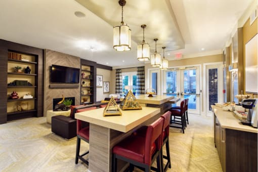 Coffee Bar and Entertainment Area at Tapestry Bocage Apartments in Baton Rouge, Louisiana