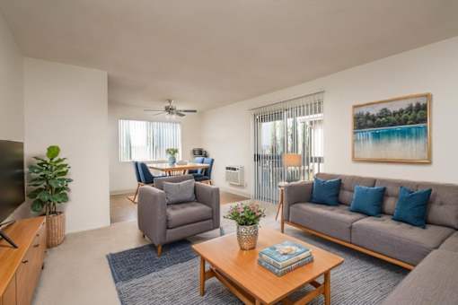 a living room with a couch and a coffee table