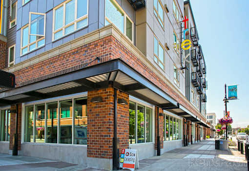 a building on the corner of a city street