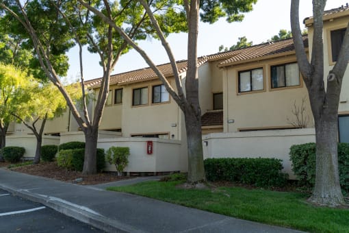 the exterior of a building with trees in front of it at Cowell Terrace Apartments, Concord