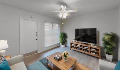 a living room with a couch and a coffee table