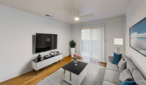 a living room with a couch and a coffee table