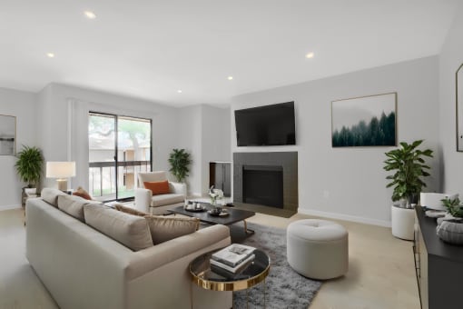 a living room with a couch and a coffee table