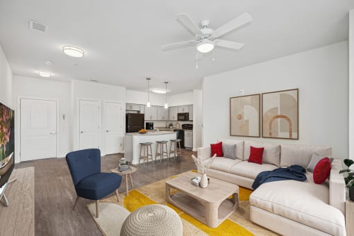Living room in three bedroom apartment at The Village at Blenheim Run