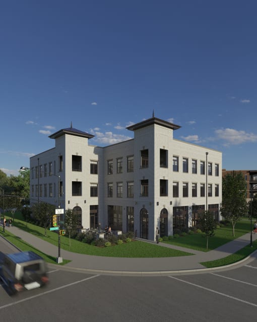 a rendering of an apartment building on a city street