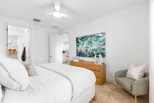 a bedroom with a bed and a dresser