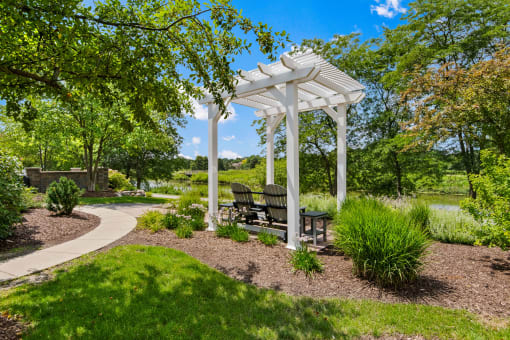a park with a pavilion and benches
