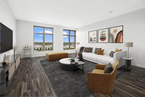 Living Room at The Bayshore Place Apartments in Glendale, WI